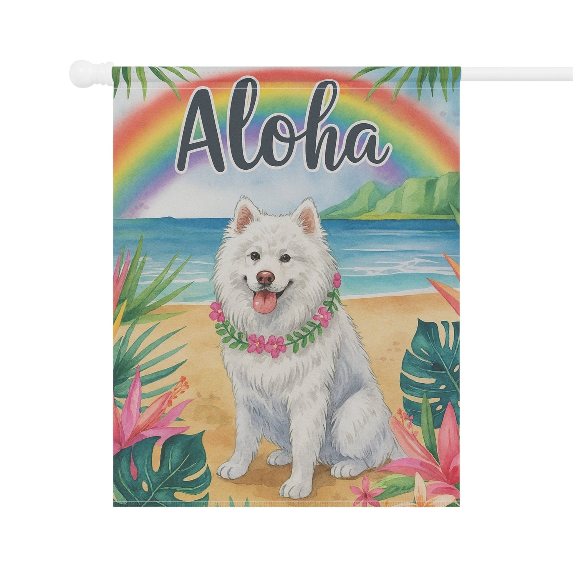 Printify Garden Flag Samoyed Dog Aloha Luau Garden Flag
