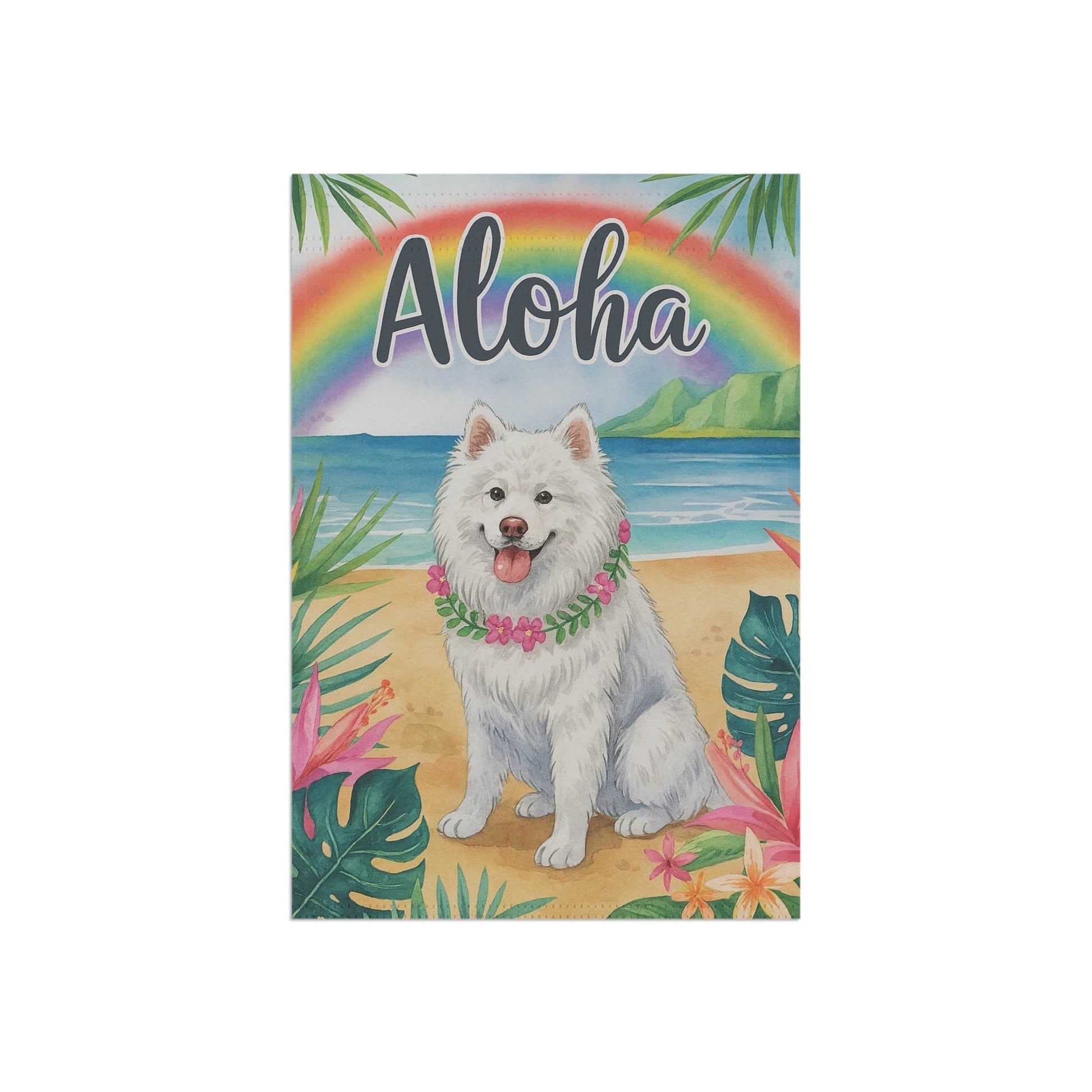 Printify Garden Flag Samoyed Dog Aloha Luau Garden Flag