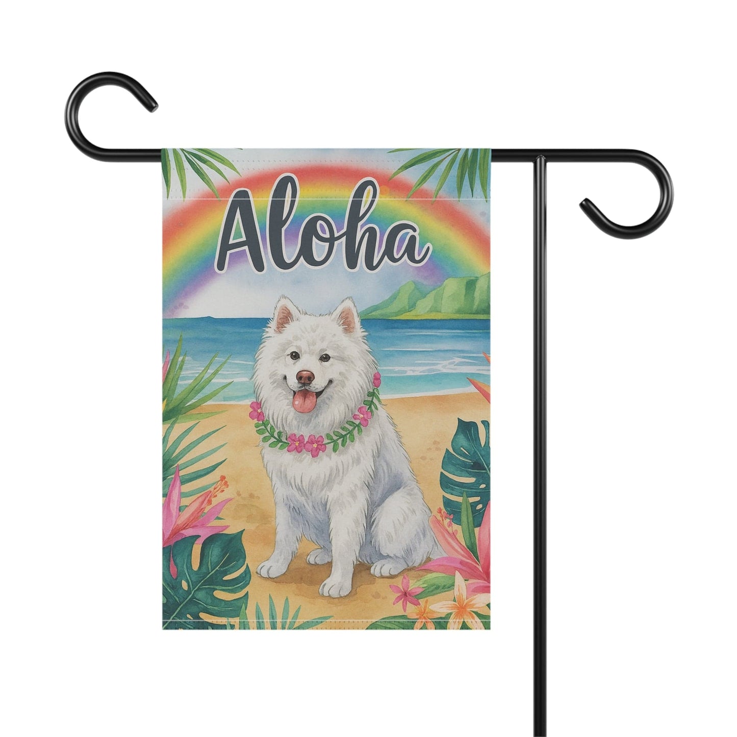 Printify Garden Flag Samoyed Dog Aloha Luau Garden Flag