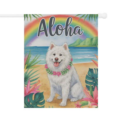 Printify Garden Flag Samoyed Dog Aloha Luau Garden Flag