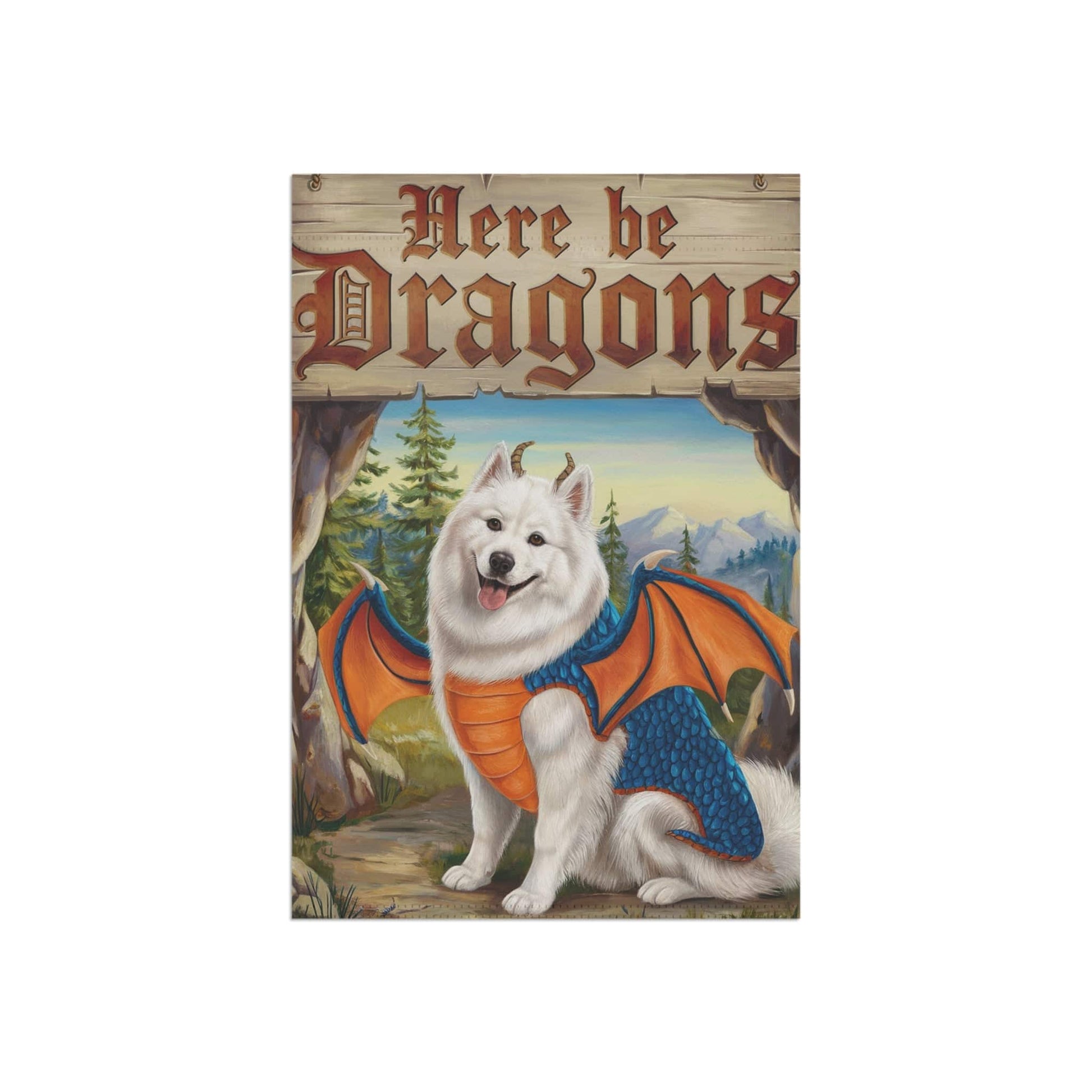 Printify Home Decor Samoyed Dog Dragon, Garden Flag, Fantasy Pet Adventure, Yard Spring Decor, Housewarming Halloween