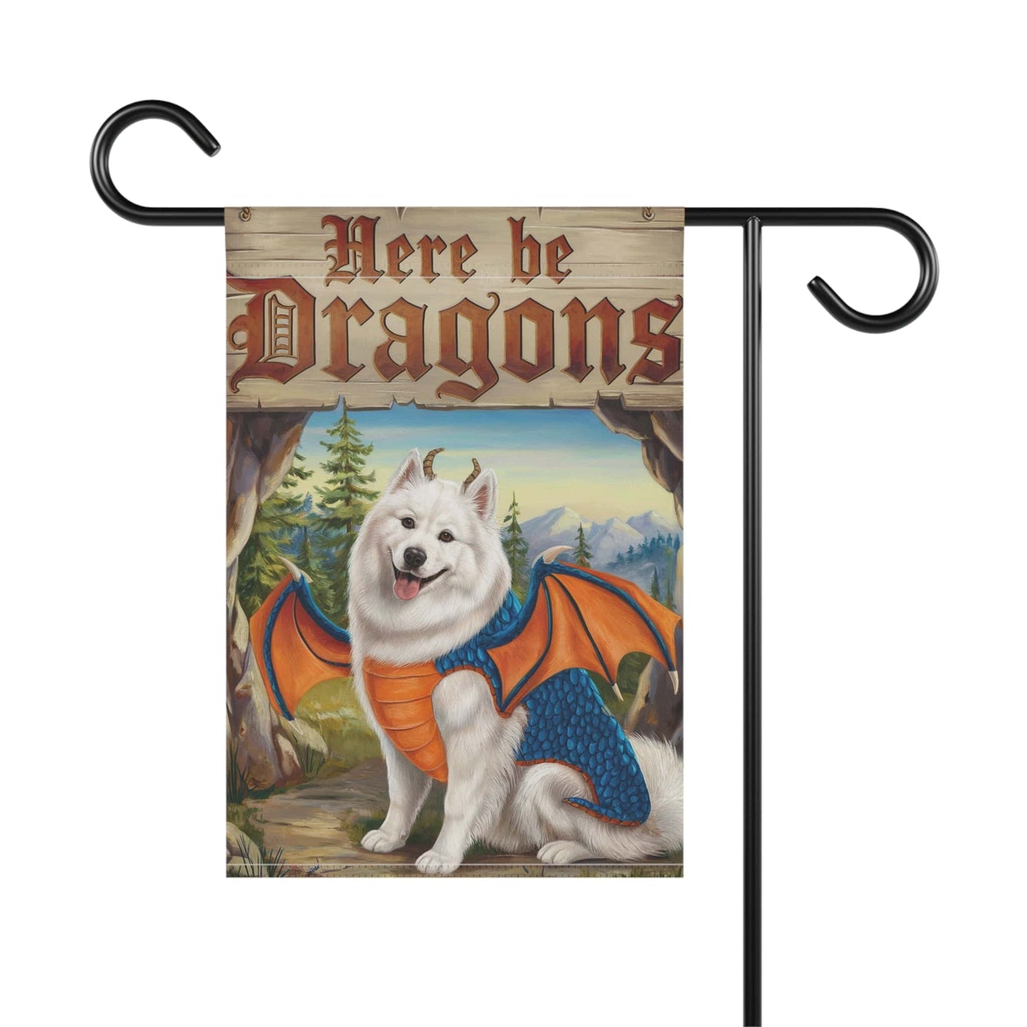 Printify Home Decor Samoyed Dog Dragon, Garden Flag, Fantasy Pet Adventure, Yard Spring Decor, Housewarming Halloween