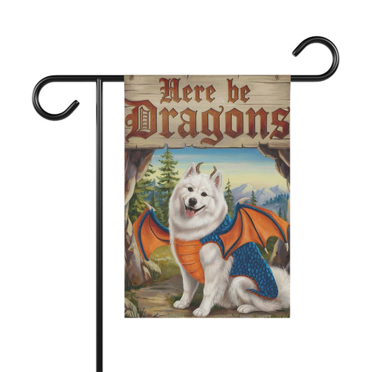 Printify Home Decor 12'' × 18'' Samoyed Dog Dragon, Garden Flag, Fantasy Pet Adventure, Yard Spring Decor, Housewarming Halloween