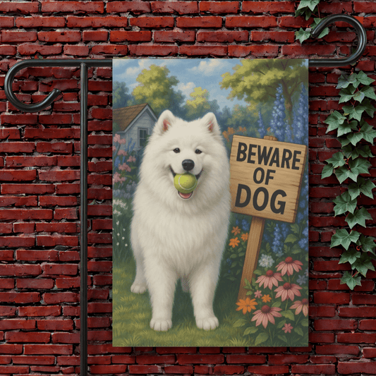 Printify Garden Flag 12'' × 18'' Samoyed Funny Beware Garden Flag