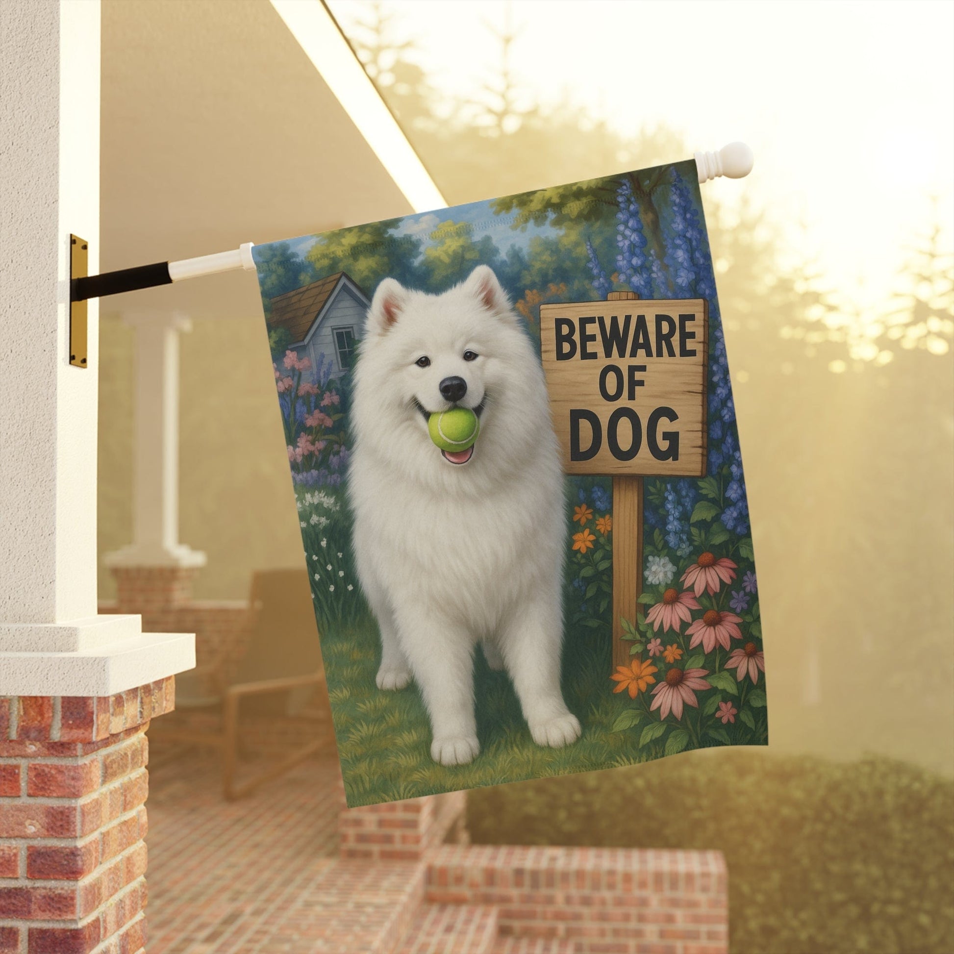 Printify Garden Flag Samoyed Funny Beware Garden Flag