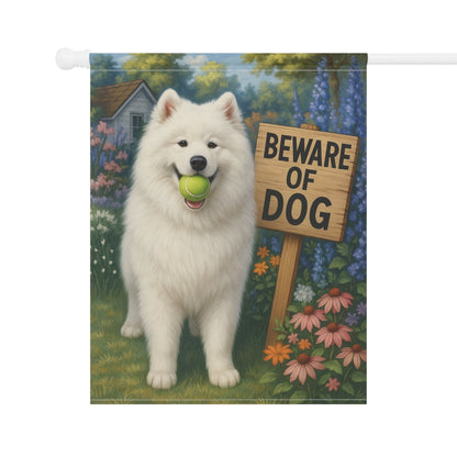Printify Garden Flag Samoyed Funny Beware Garden Flag
