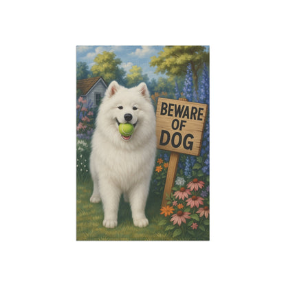 Printify Garden Flag Samoyed Funny Beware Garden Flag