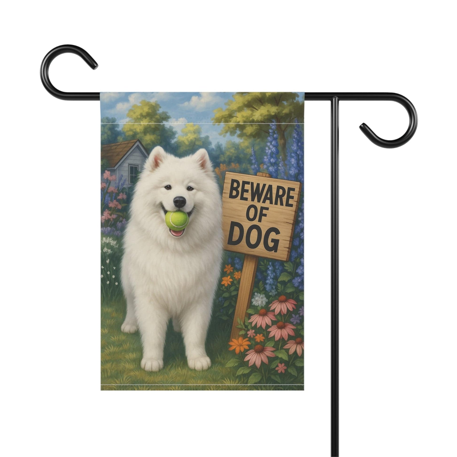 Printify Garden Flag Samoyed Funny Beware Garden Flag