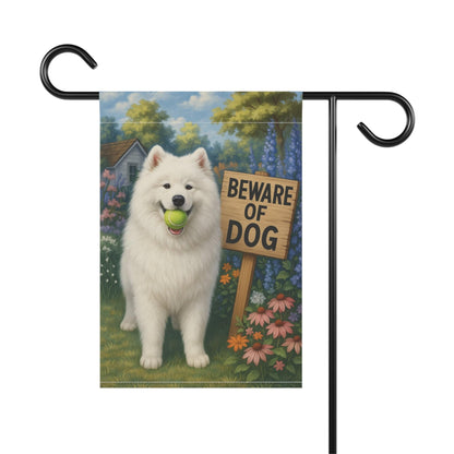 Printify Garden Flag Samoyed Funny Beware Garden Flag