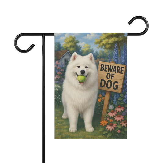 Printify Garden Flag Samoyed Funny Beware Garden Flag