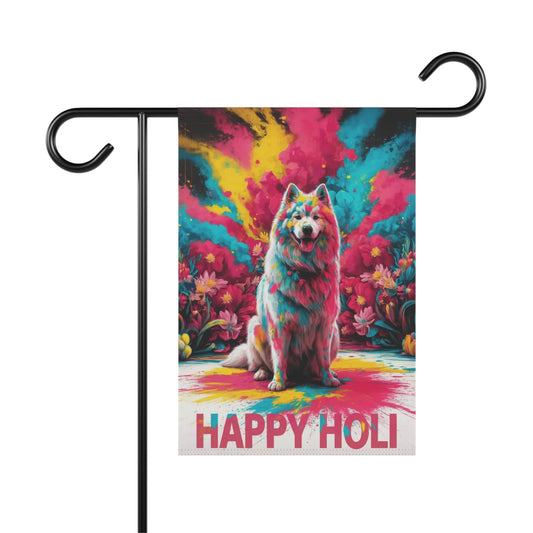 Printify Home Decor 12'' × 18'' Samoyed Holi Festival, Indian Celebration Garden Flag, Colorful Spring Yard Decor