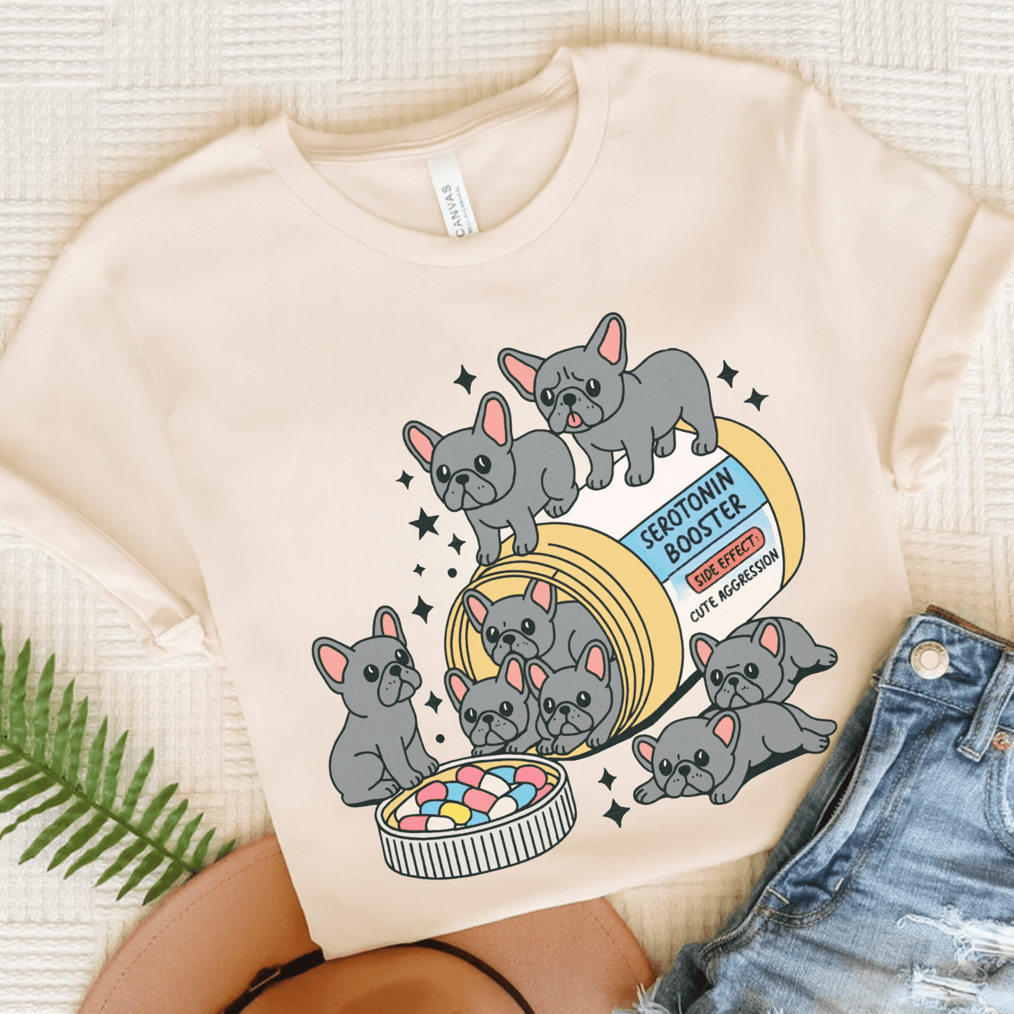 Serotonin Tee Black French Bulldog Natural