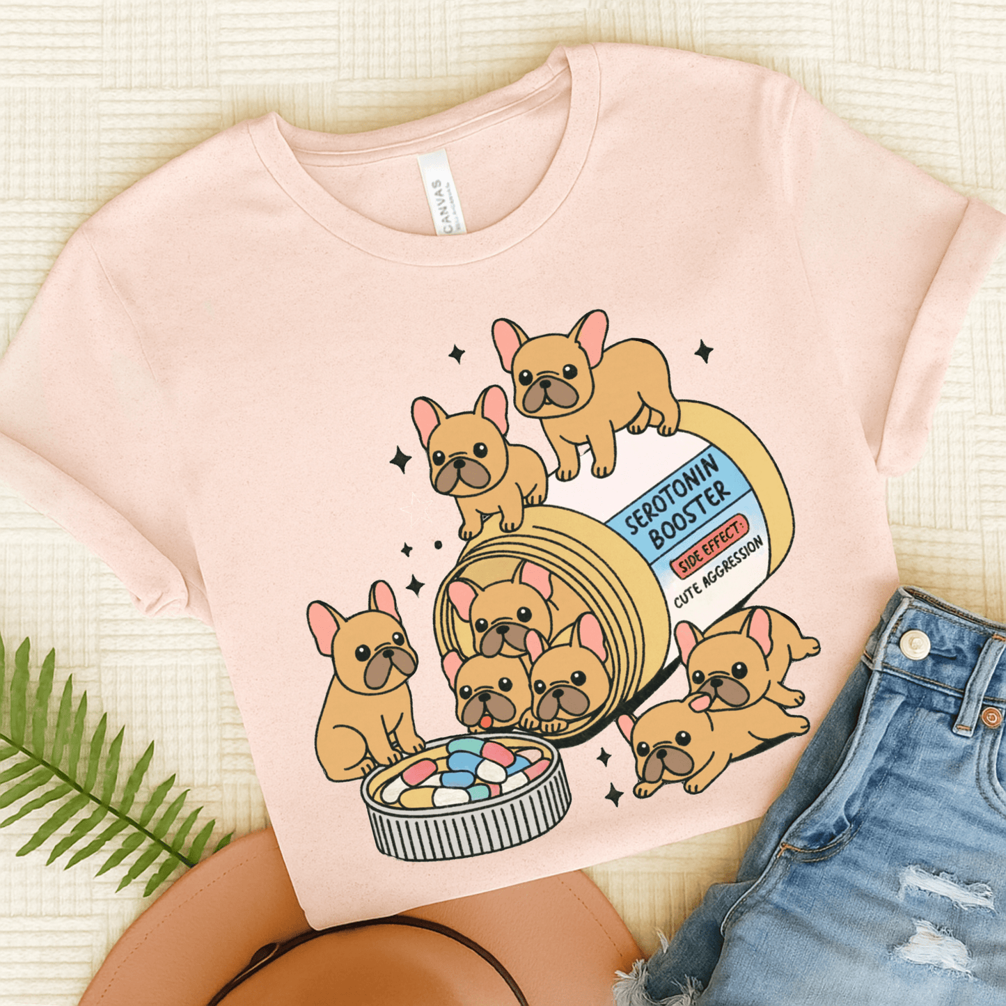 Serotonin Tee Fawn French Bulldog Soft Pink
