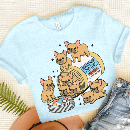 Serotonin Tee Fawn French Bulldog Heather Ice Blue