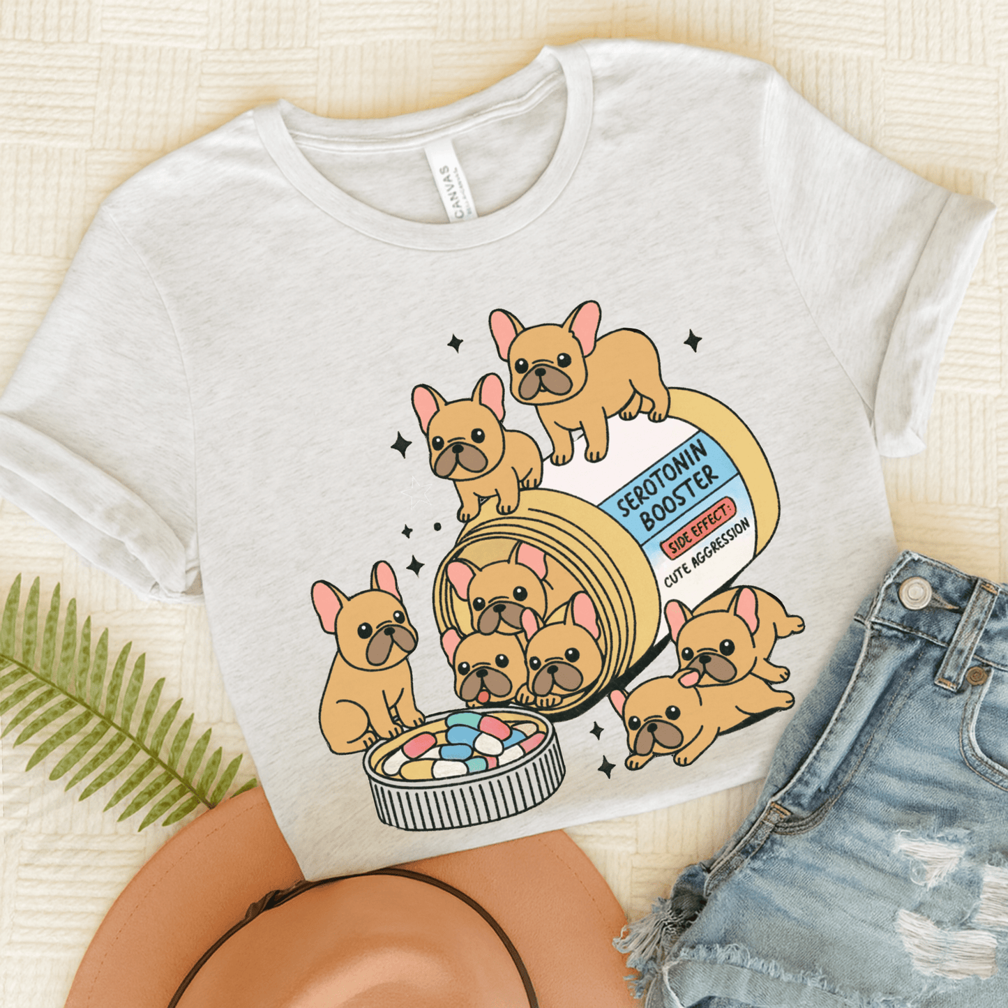 Serotonin Tee Fawn French Bulldog Ash