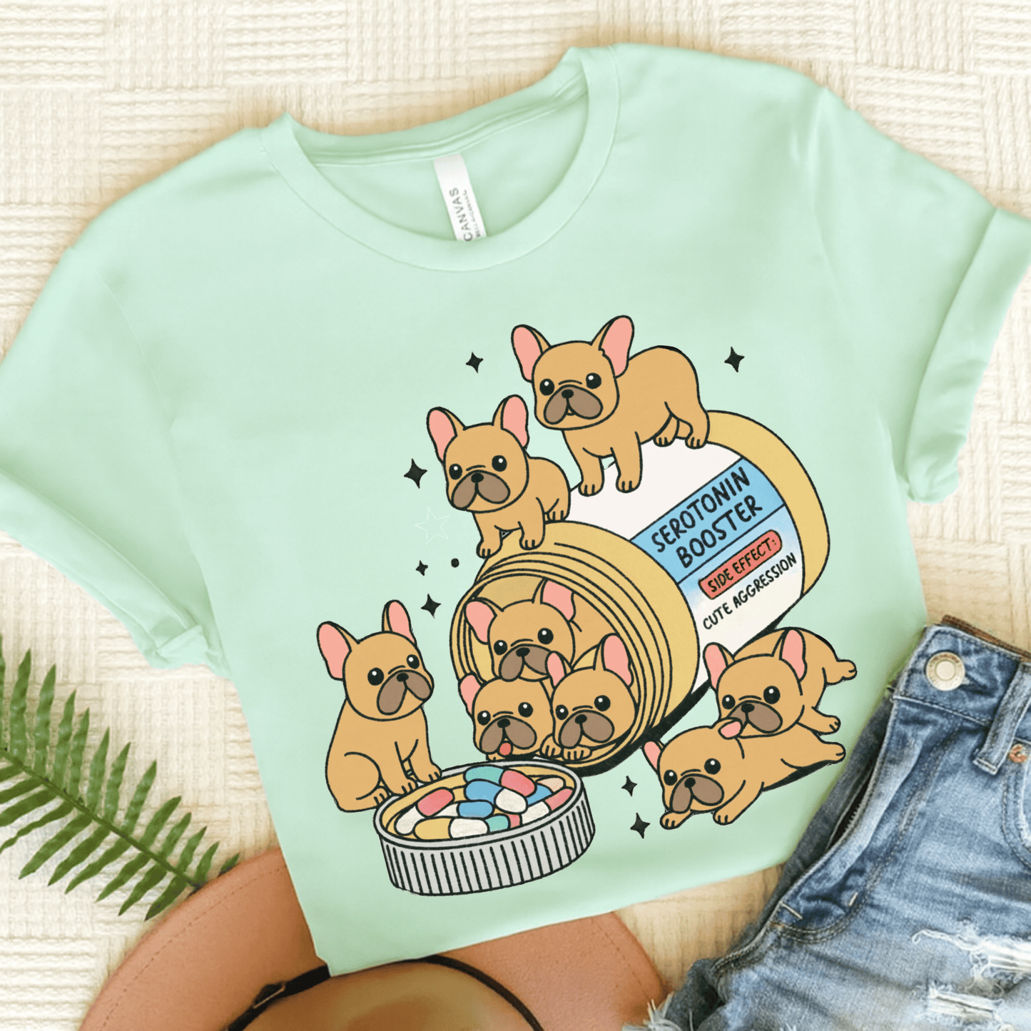 Serotonin Tee Fawn French Bulldog Heather Mint