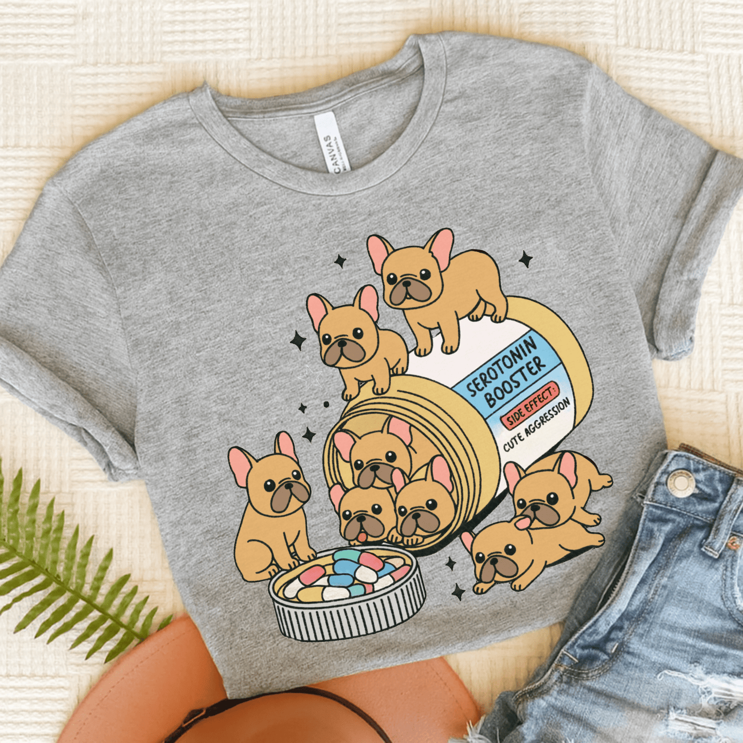 Serotonin Tee Fawn French Bulldog Athletic Heather