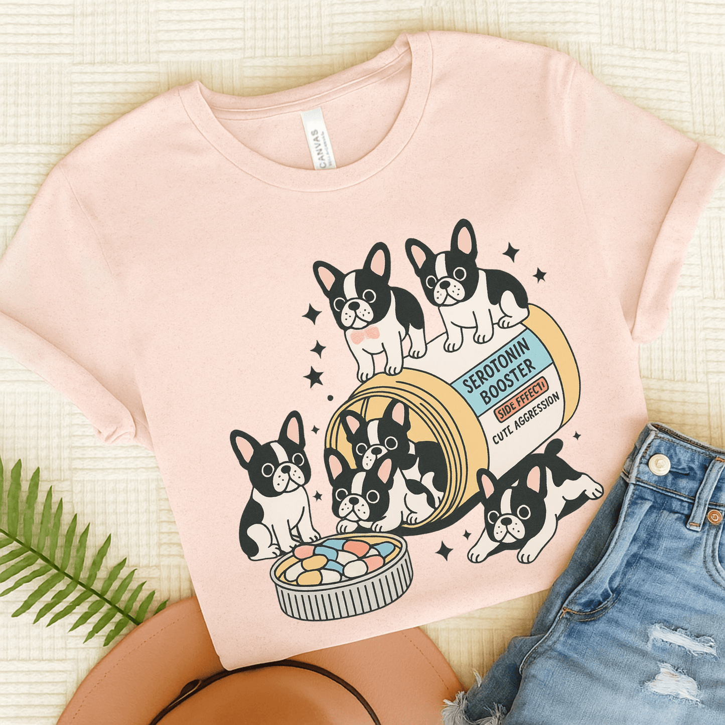 Serotonin Tee Piebald Frenchie Soft Pink