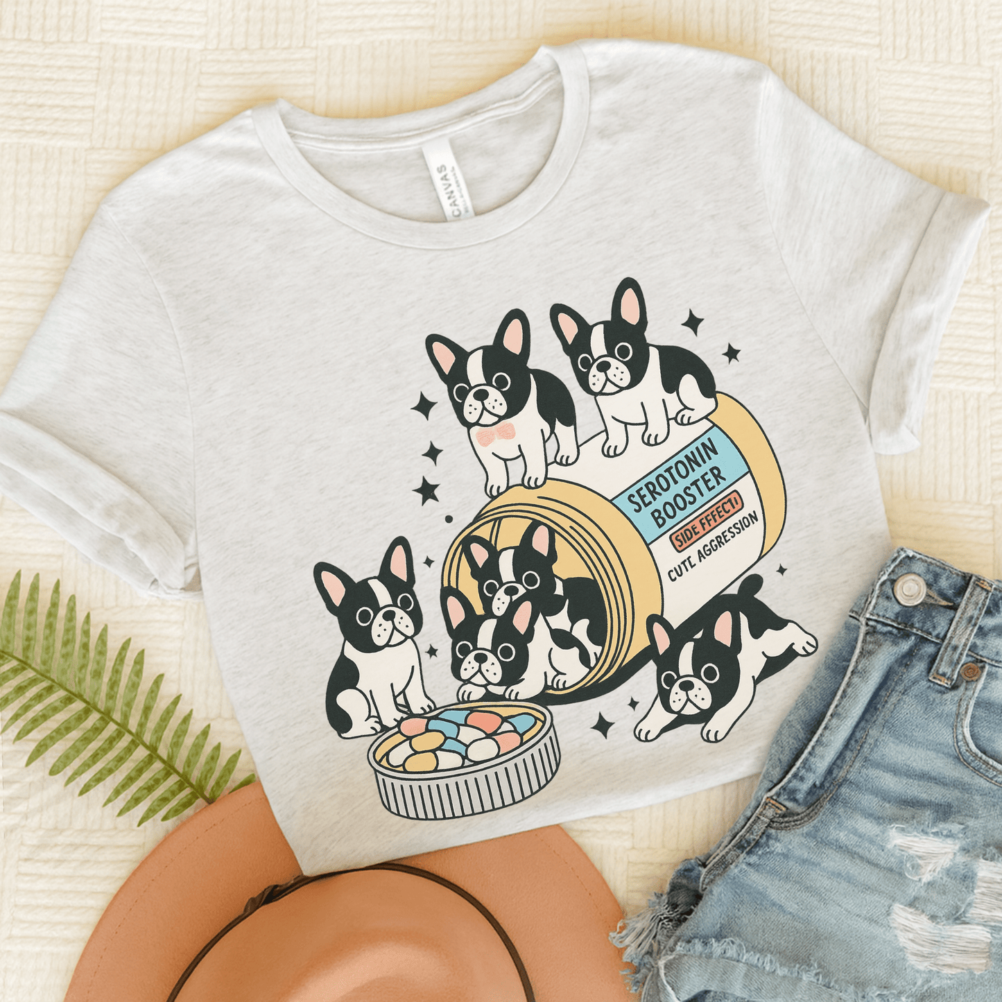 Serotonin Tee Piebald Frenchie Ash