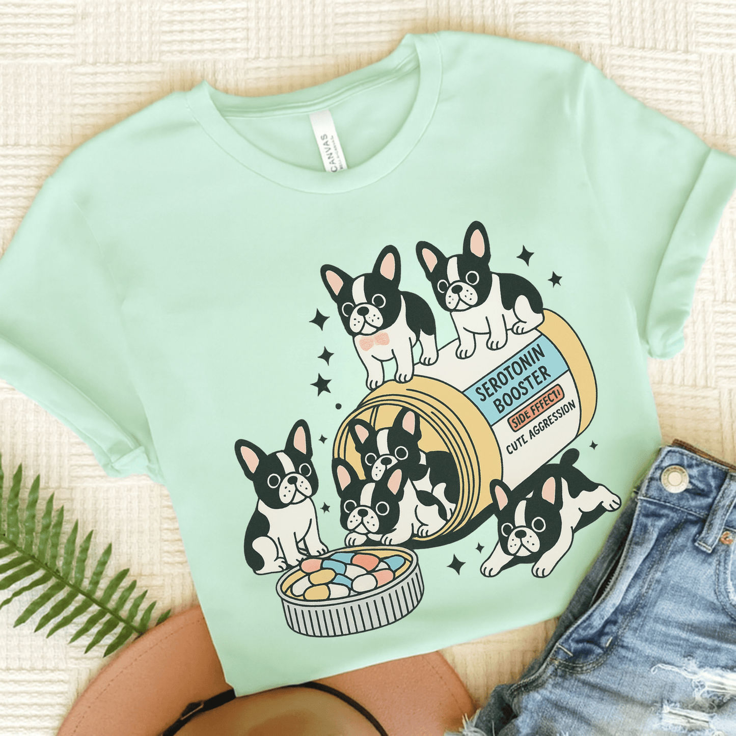 Serotonin Tee Piebald Frenchie Heather Mint