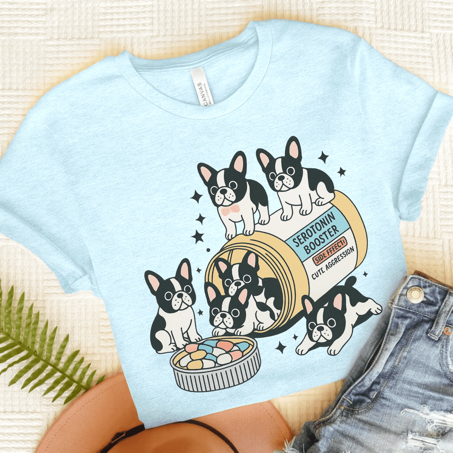 Serotonin Tee Piebald Frenchie Heather Ice Blue