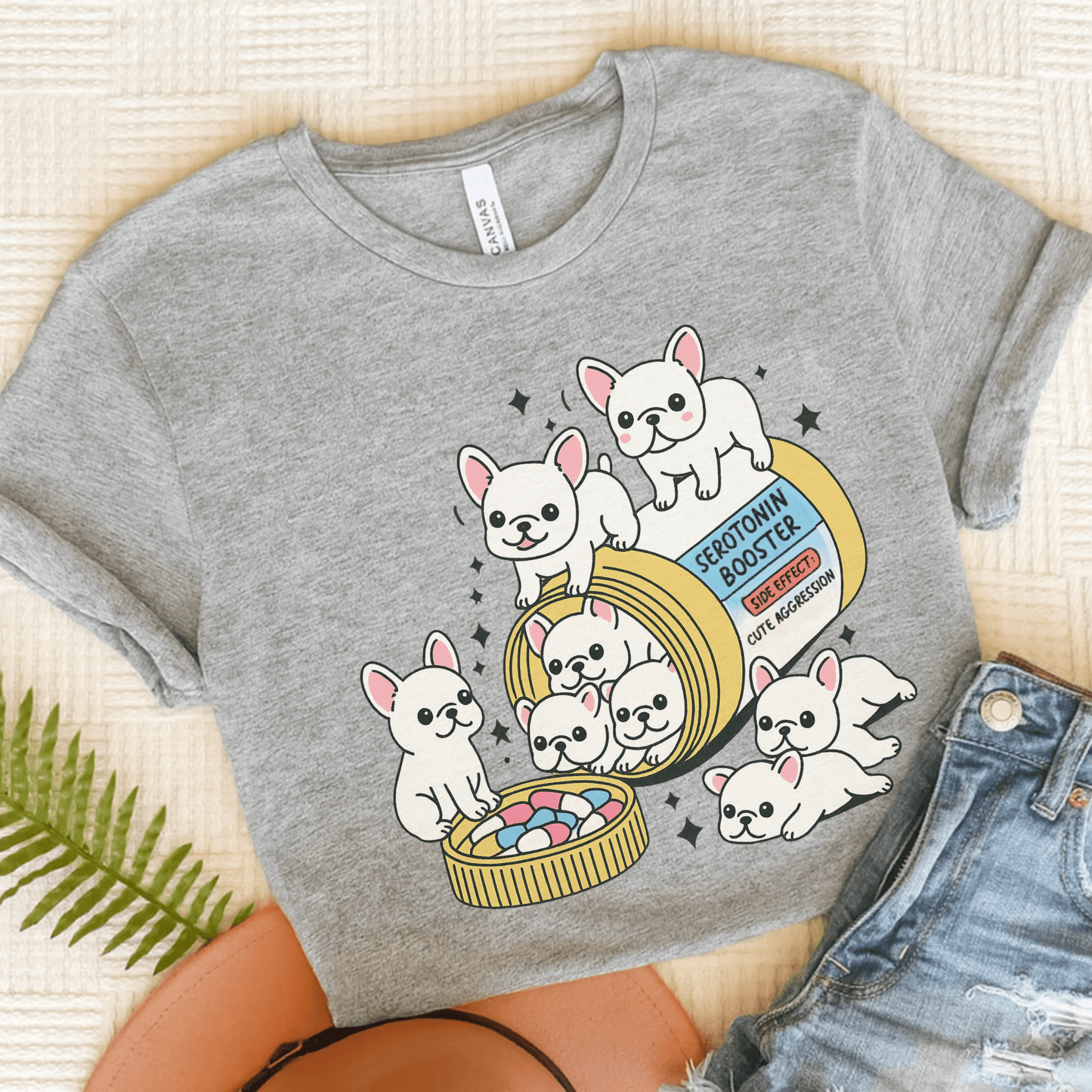 Serotonin Tee White Frenchie Athletic Heather