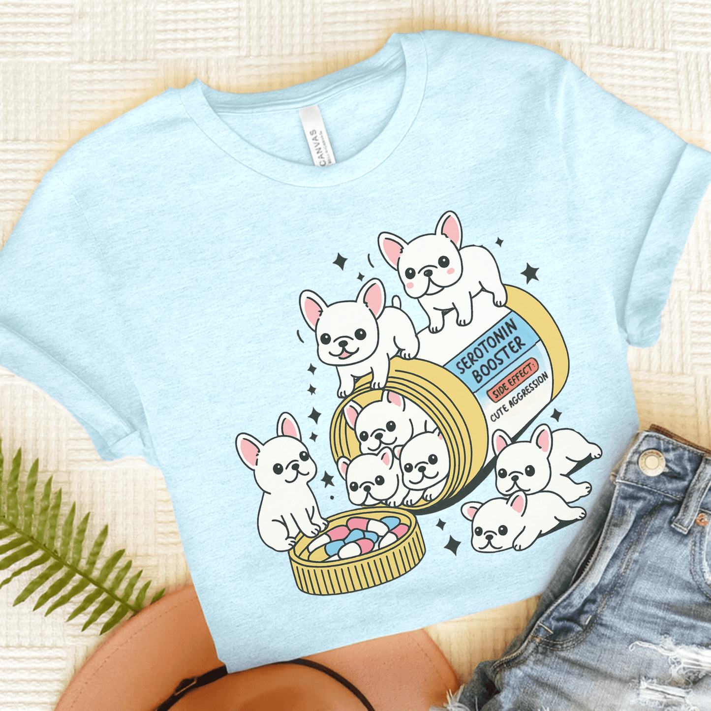 Serotonin Tee White Frenchie Heather Ice Blue