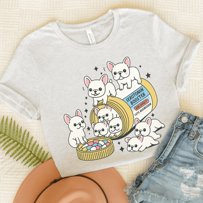 Serotonin Tee White Frenchie Ash