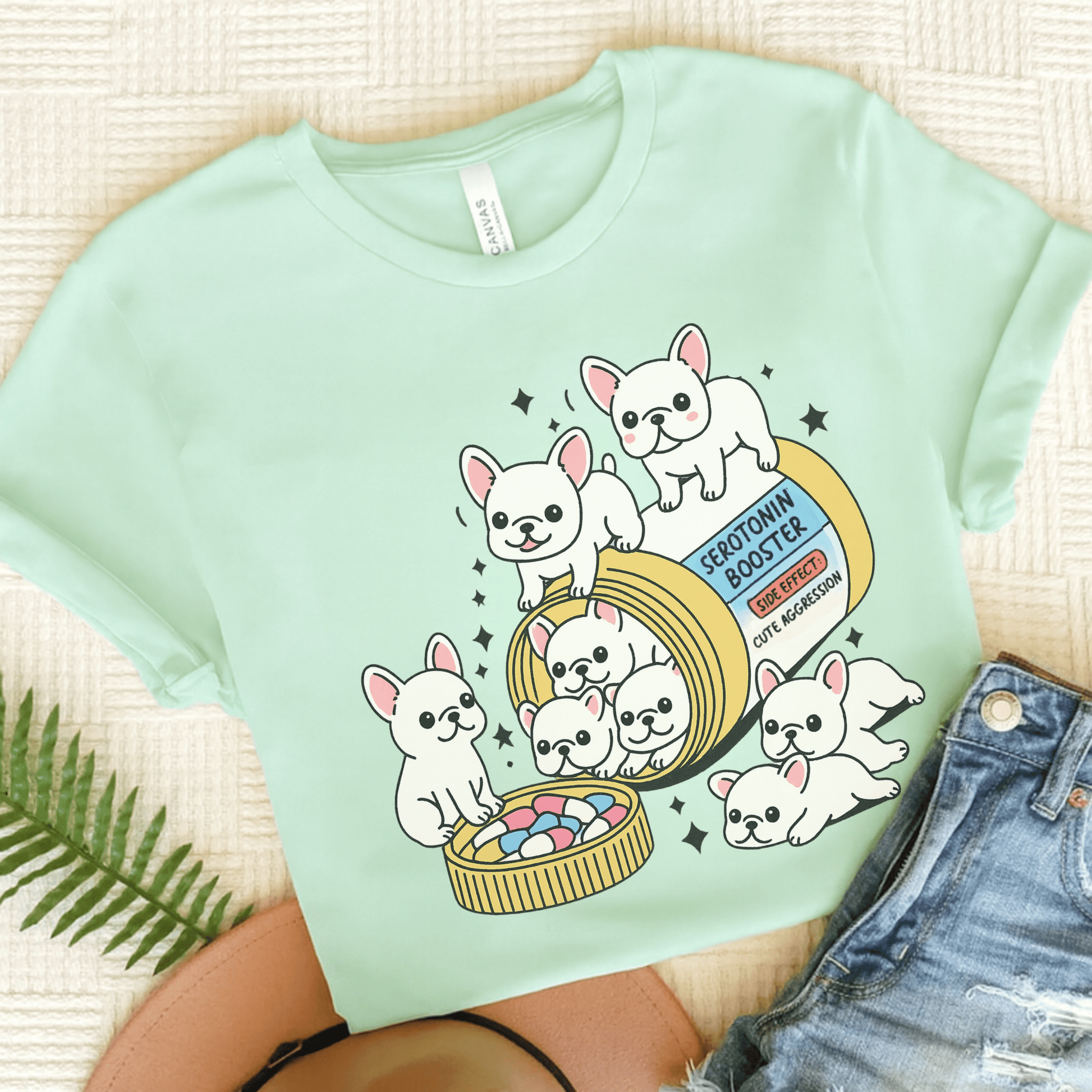 Serotonin Tee White Frenchie Heather Mint