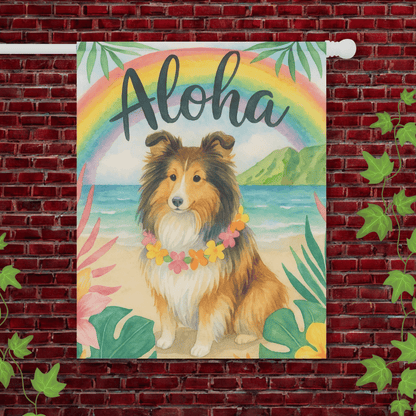 Printify Garden Flag 24.5'' × 32'' Shetland Sheepdog Dog Aloha Luau Garden Flag