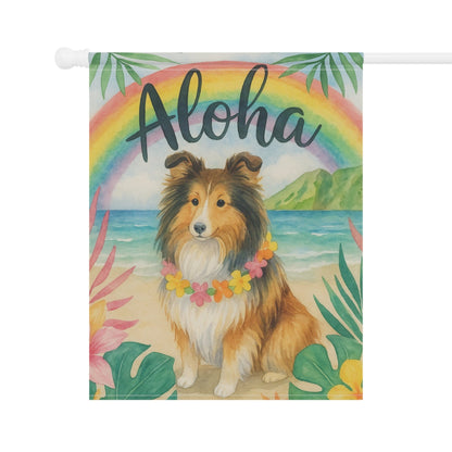 Printify Garden Flag Shetland Sheepdog Dog Aloha Luau Garden Flag