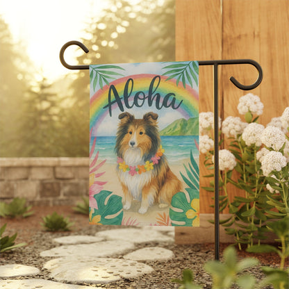 Printify Garden Flag Shetland Sheepdog Dog Aloha Luau Garden Flag