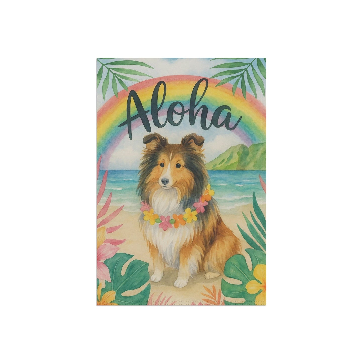 Printify Garden Flag Shetland Sheepdog Dog Aloha Luau Garden Flag