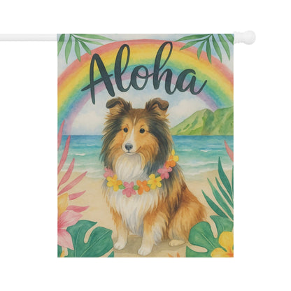 Printify Garden Flag Shetland Sheepdog Dog Aloha Luau Garden Flag