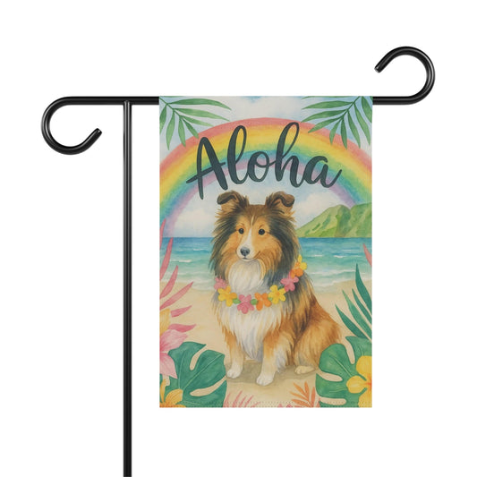 Printify Garden Flag Shetland Sheepdog Dog Aloha Luau Garden Flag