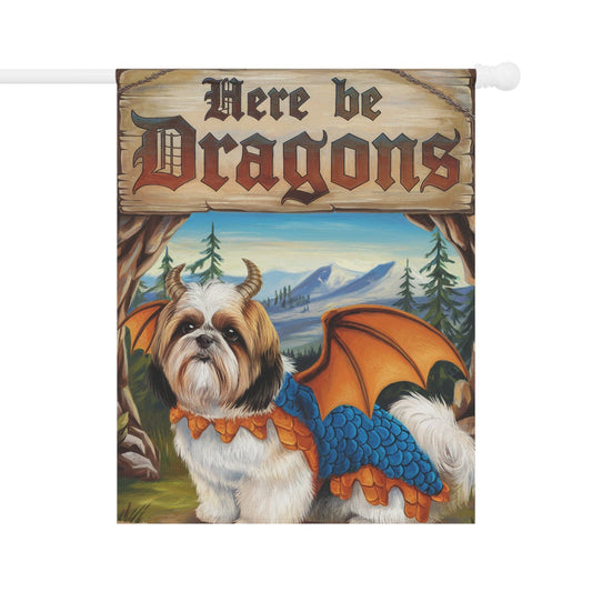 Printify Home Decor 24.5'' × 32'' Shih Tzu Dog Dragon, Garden Flag, Fantasy Pet Adventure, Yard Spring Decor, Housewarming Halloween