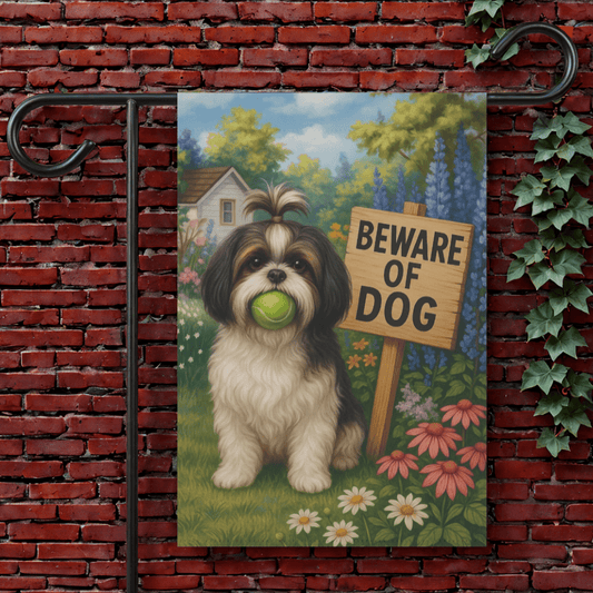 Printify Garden Flag 12'' × 18'' Shih Tzu Funny Beware Garden Flag