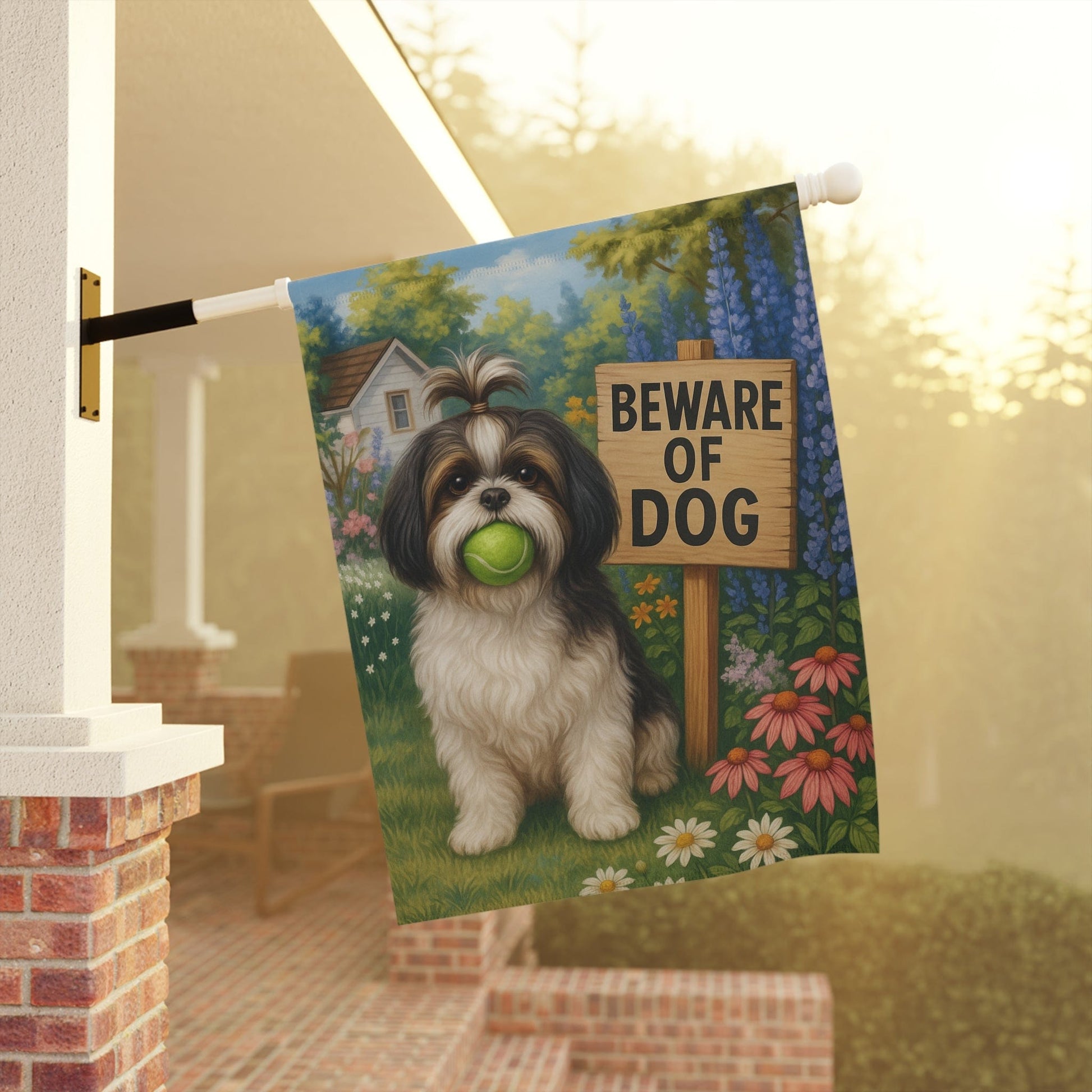 Printify Garden Flag Shih Tzu Funny Beware Garden Flag