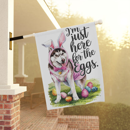 Printify Home Decor Siberian Dog Easter Garden Flag, Spring Front Yard Decor, Housewarming Gardener Gift