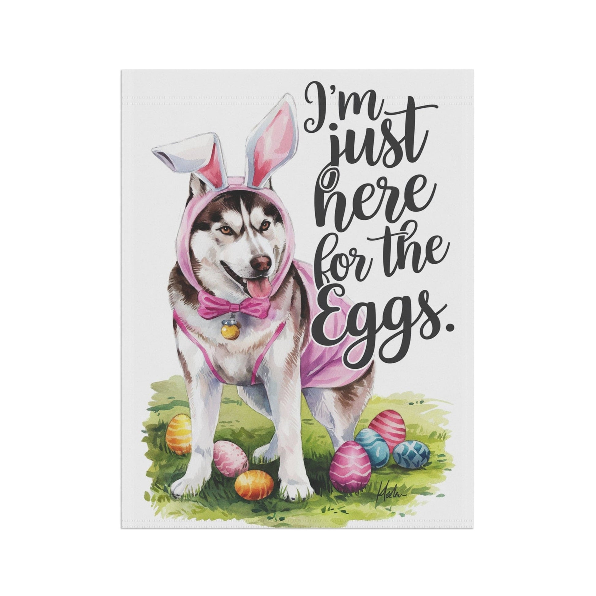 Printify Home Decor Siberian Dog Easter Garden Flag, Spring Front Yard Decor, Housewarming Gardener Gift