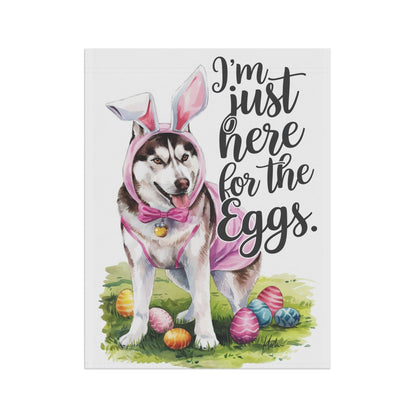 Printify Home Decor Siberian Dog Easter Garden Flag, Spring Front Yard Decor, Housewarming Gardener Gift