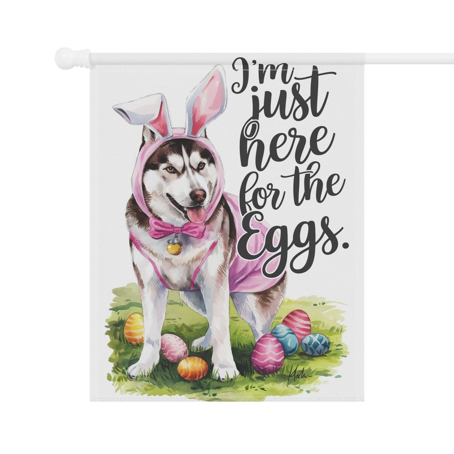 Printify Home Decor Siberian Dog Easter Garden Flag, Spring Front Yard Decor, Housewarming Gardener Gift