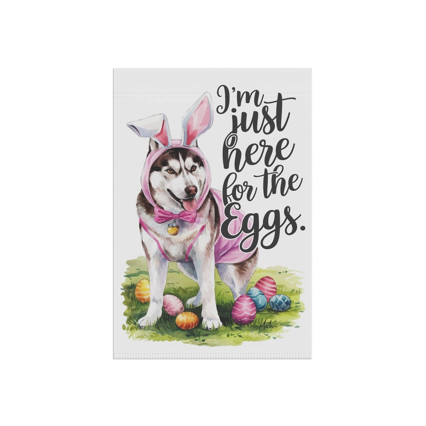 Printify Home Decor Siberian Dog Easter Garden Flag, Spring Front Yard Decor, Housewarming Gardener Gift