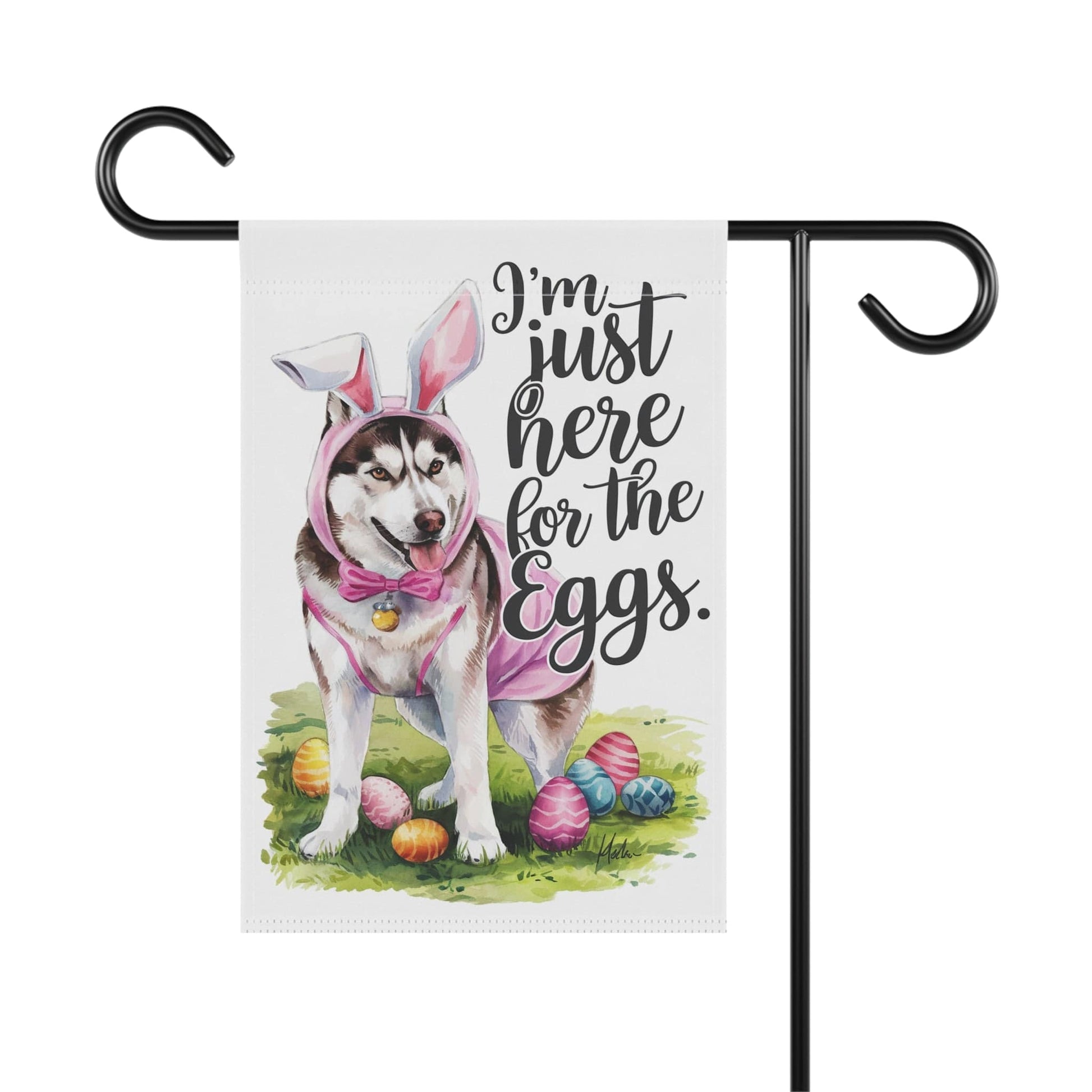 Printify Home Decor Siberian Dog Easter Garden Flag, Spring Front Yard Decor, Housewarming Gardener Gift