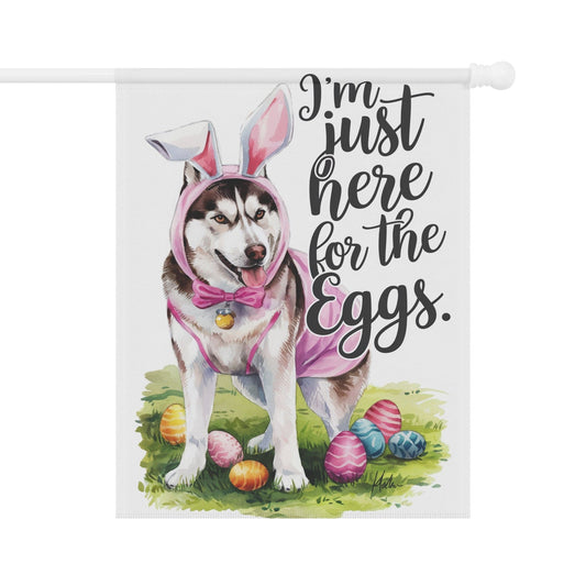 Printify Home Decor 24.5'' × 32'' Siberian Dog Easter Garden Flag, Spring Front Yard Decor, Housewarming Gardener Gift