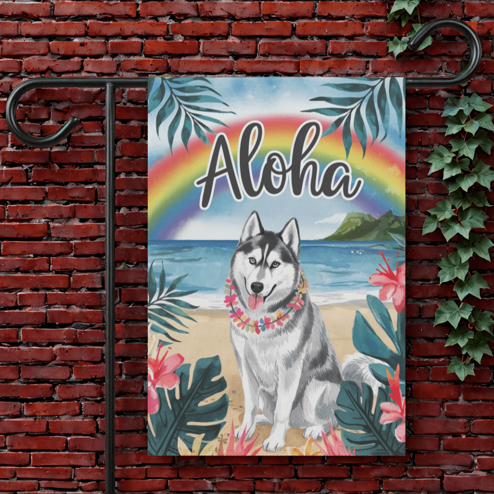 Printify Garden Flag 12'' × 18'' Siberian Husky Aloha Garden Flag