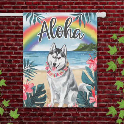 Printify Garden Flag 24.5'' × 32'' Siberian Husky Aloha Garden Flag