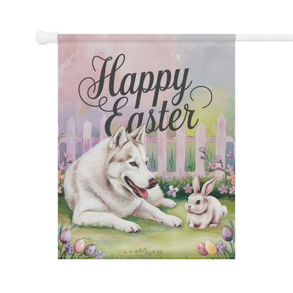 Printify Home Decor Siberian Husky Easter Garden Flag, Spring Yard Art Banner, Housewarming Gardener Gift