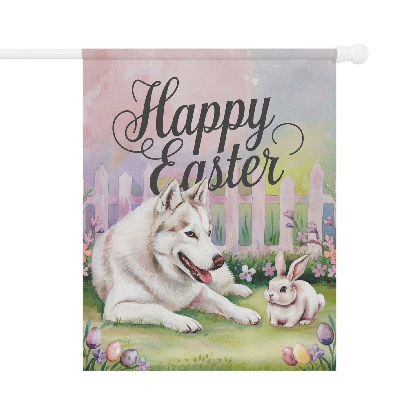 Printify Home Decor 24.5'' × 32'' Siberian Husky Easter Garden Flag, Spring Yard Art Banner, Housewarming Gardener Gift