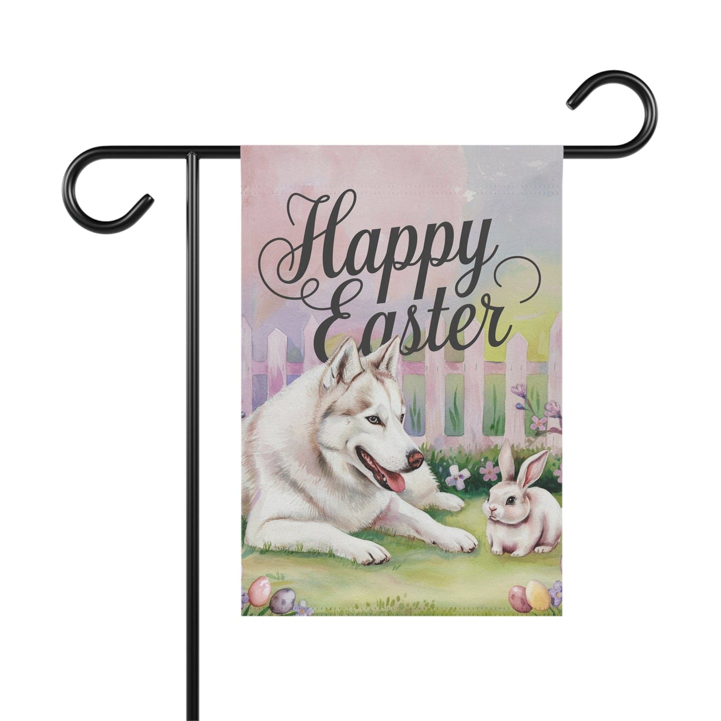 Printify Home Decor 12'' × 18'' Siberian Husky Easter Garden Flag, Spring Yard Art Banner, Housewarming Gardener Gift